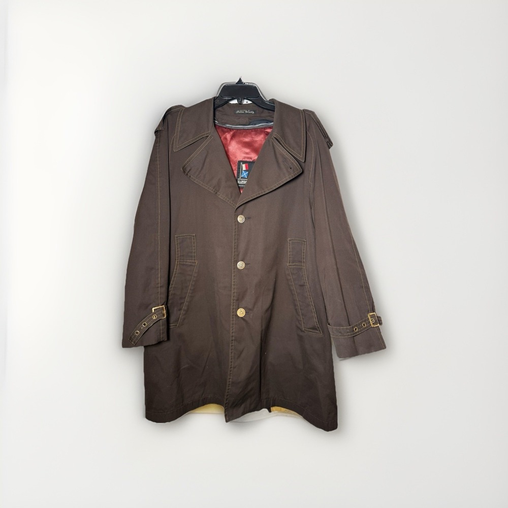 Vintage  Harbor Master John Weitz Brown Overcoat Size 46 Plaid Lining Fireman